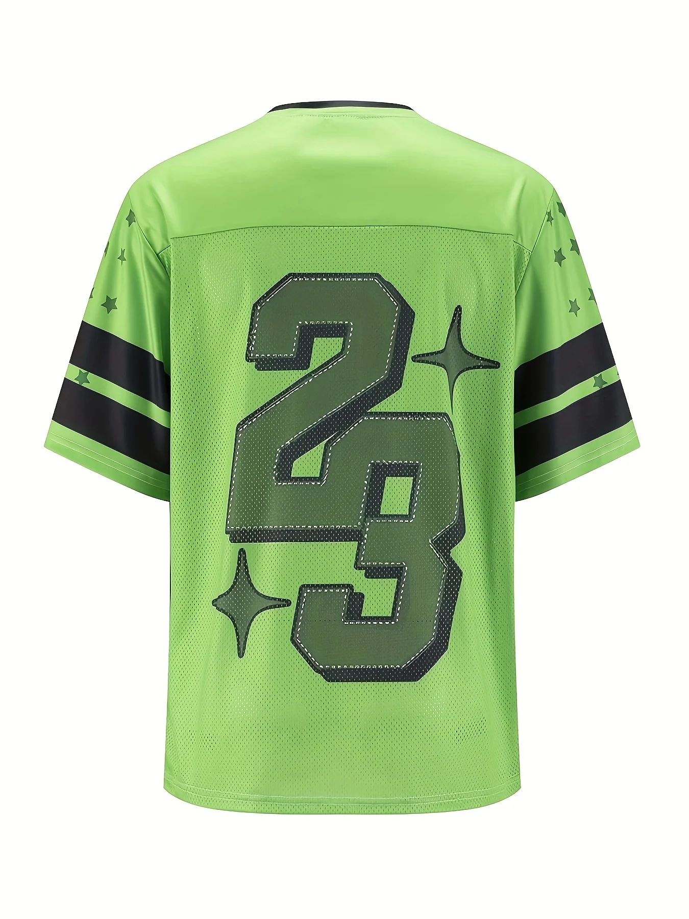 The Men's Retro Neon Green Football Jersey Is Breathable and Lightweight a V-Neck Features a Full-Body Star and Number 23 Print