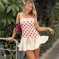 Lace Polka Dot Mini Skirt Sexy Patchwork Backless Slim Fit Camisole Dress Summer Fashion Retro Pure Desire Satin Soft Skin-Friendly A-Line Party Vacation Dress - Image 4