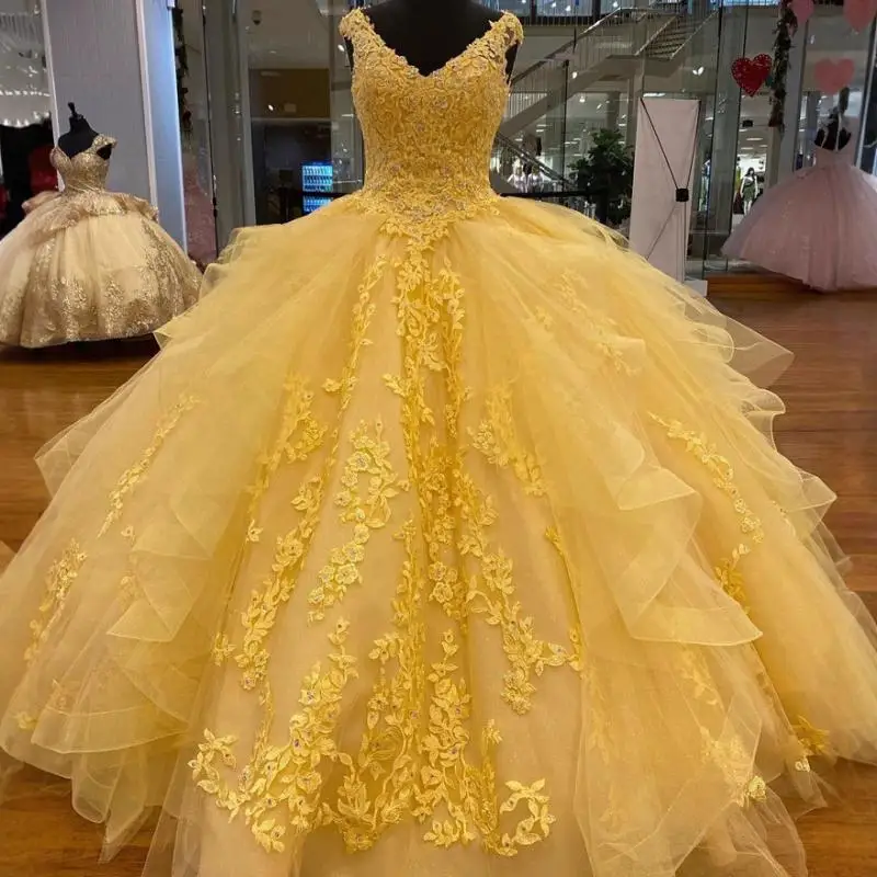 Shoulder V-neck Sleeveless Puffy Dress Embroidered With Colorful Yarn Evening Dress Princess Dress Dance Party Dress Customized