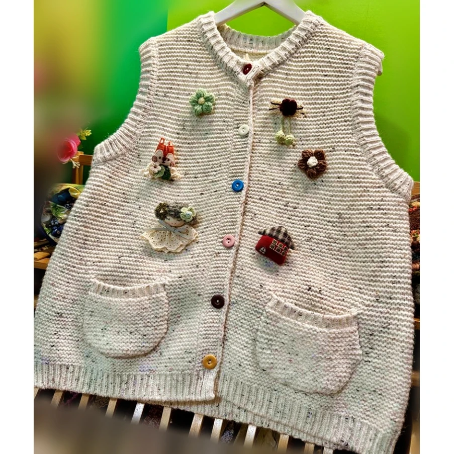 

Осенний кавайный милый вязаный жилет в стиле Лолиты с героями мультфильмов для женщин, японский корейский милый зимний повседневный свитер в стиле Харадзюку Goblincore, жилет