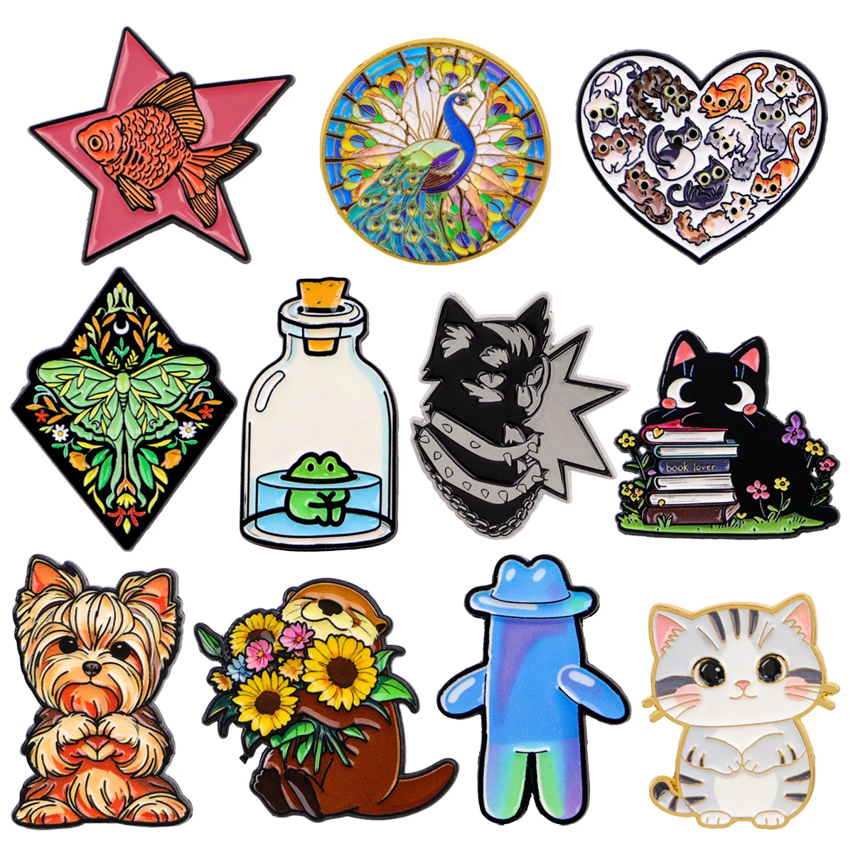 

Peacock Enamel Pins Star Goldfish Metal Brooch Backpack Hat Bag Collar Lapel Badges Men Women Fashion Jewelry Collection Gifts