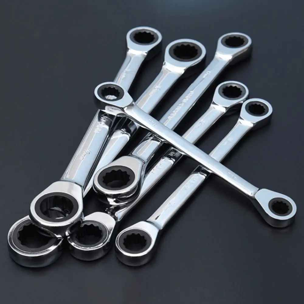 Double Head Ring Ratchet Wrench 8/9/10/11/12/13/14/15/16/17/18/19mm Chrome Vanadium Steel Ratchet Spanner Set Auto Repair Tools