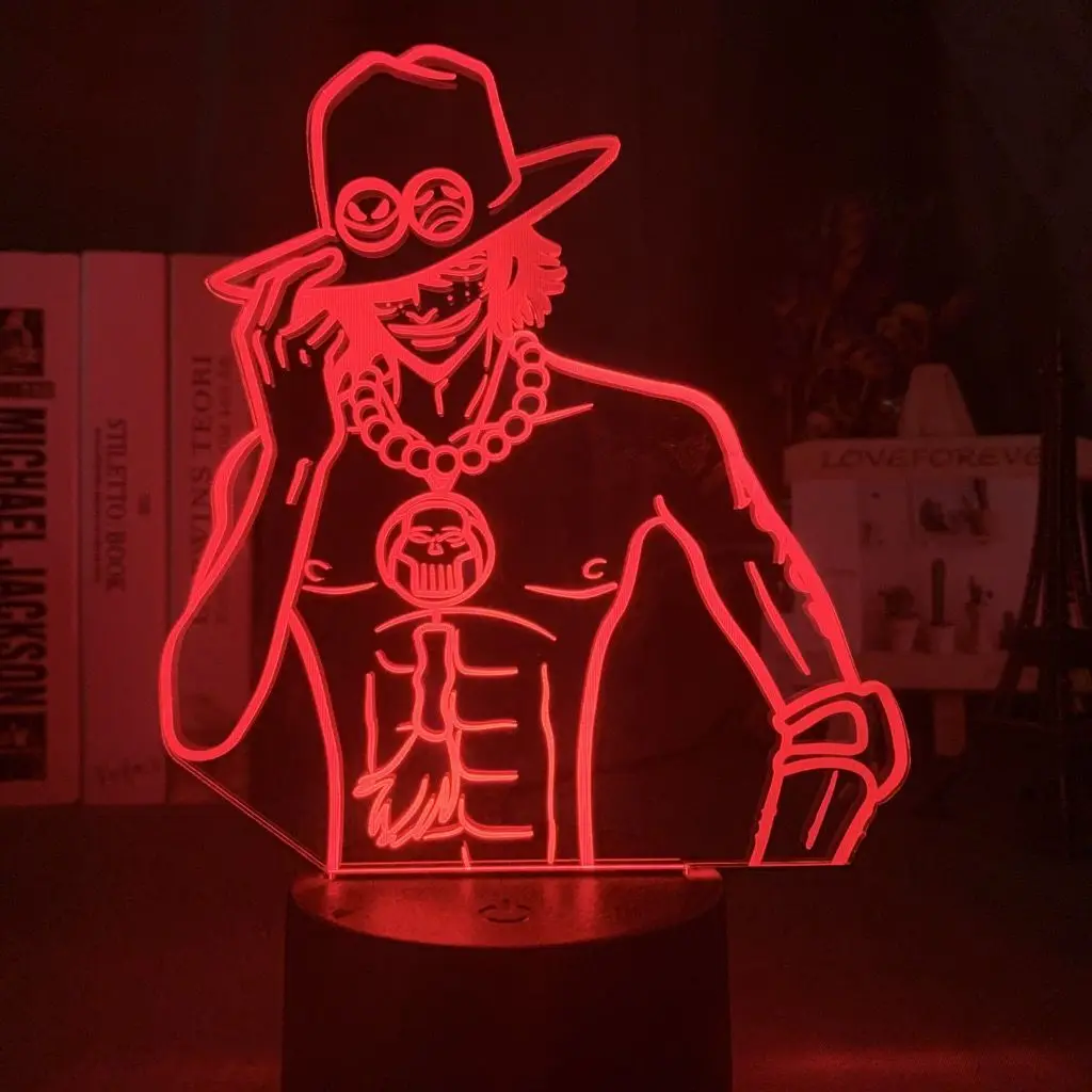 One Piece Ace Anime Cartoon Cute Acrylic Light-up Stand Figurine 2D Style Bedroom Atmosphere Night Light Desktop Decoration Gift view 5