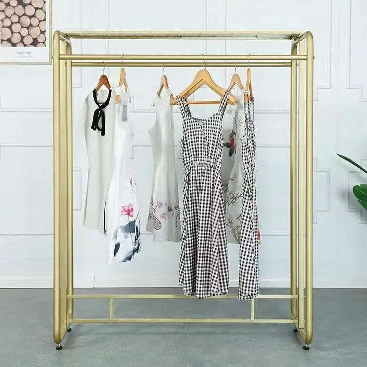 

Clothing Store Display Rack Golden Parallel Bars Shelves Women's Clothing Store Double Row Display Hanging Clothes Coat Racks