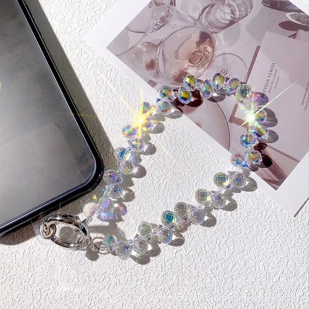 スタイリッシュなグリッタークリスタルビーズペンダント透明なカラフルなクリスタルビーズキーホルダー取り外し可能な電話ストラップ女性女の子