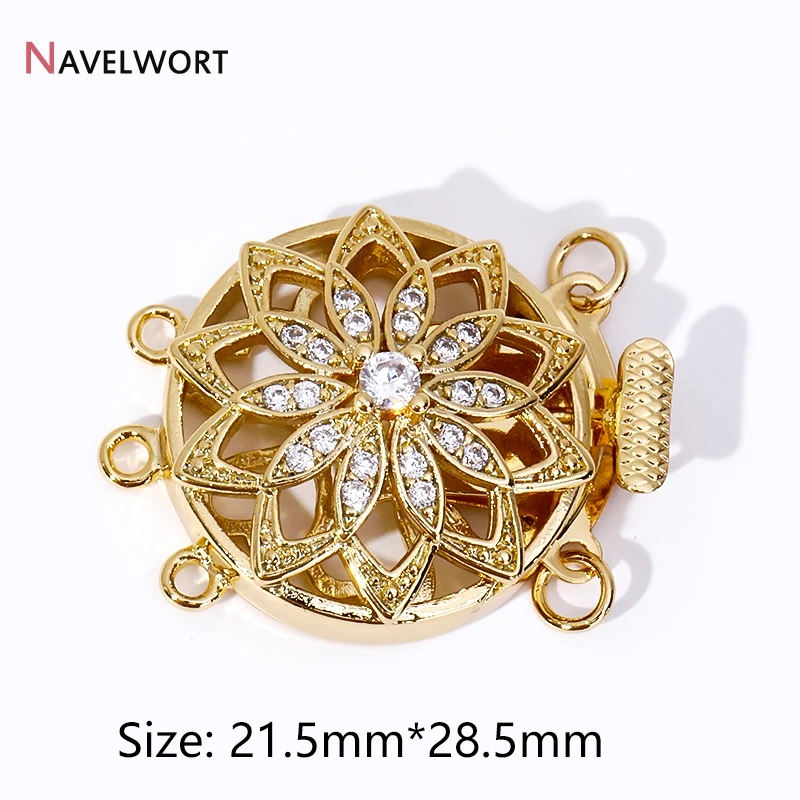 18K Gold Plated Three Row Box Clasps Connector,Flower Shape Connector Clasps Fastener,For DIY Neckalce Making Supplies