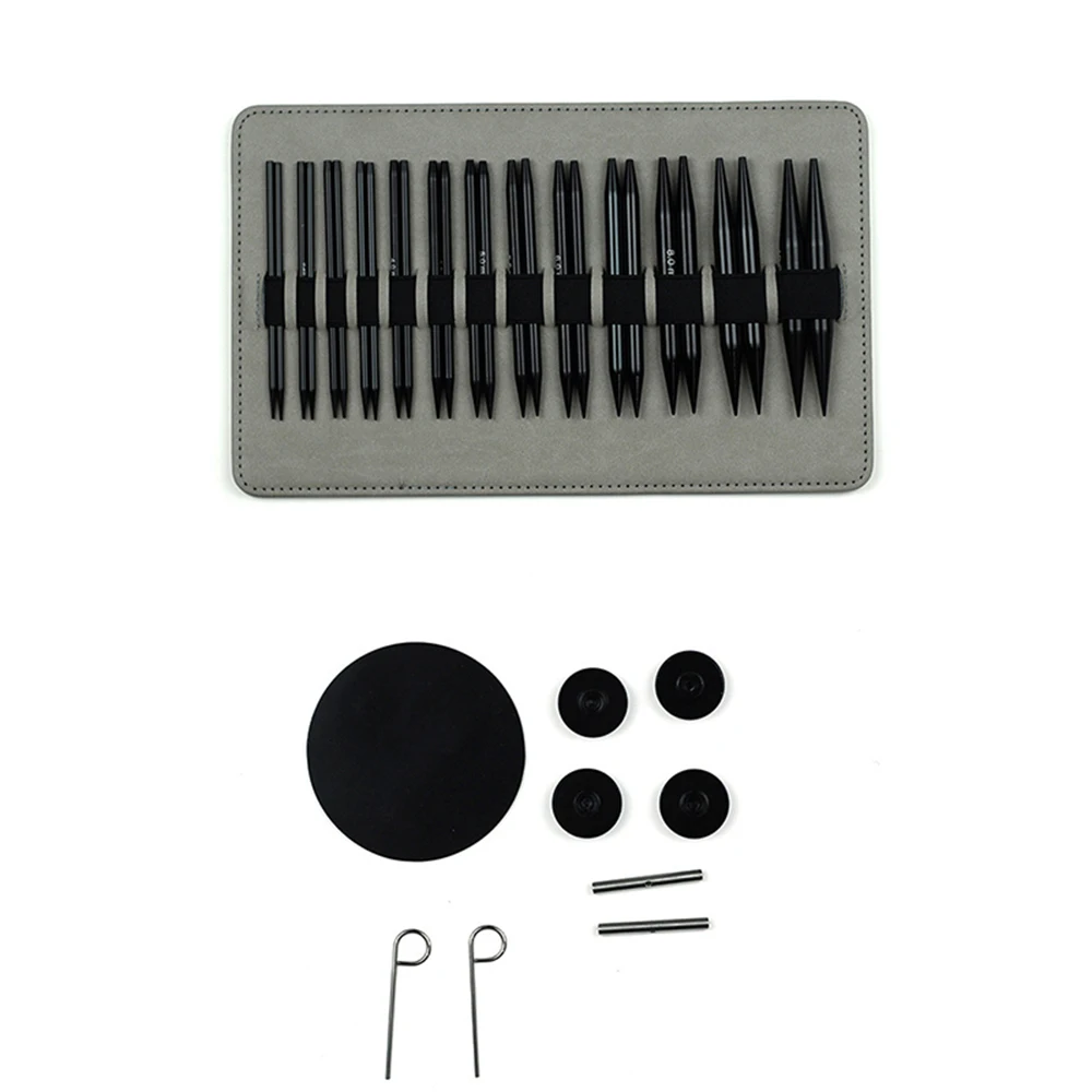 Black Detachable Circular Aluminum Oxide Multifunctional Sweater Needles, 10cm Long, with Interchangeable Cord Sleeves, Needle Sizes 3.0Mm-10Mm, 13 Specifications Circular Needle Knitting Tool Kit