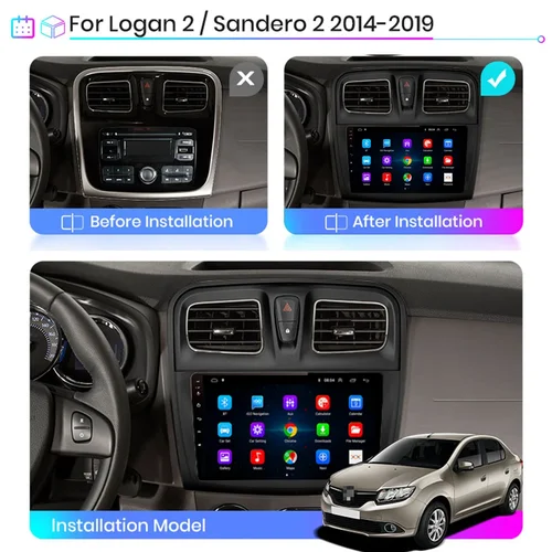 Imagen 2 del producto Reproductor de vídeo Multimedia de Radio de coche Android 16 para Renault Logan 2 Sandero 2 2012 - 2019 2 Din navegación GPS estéreo DVD carplay