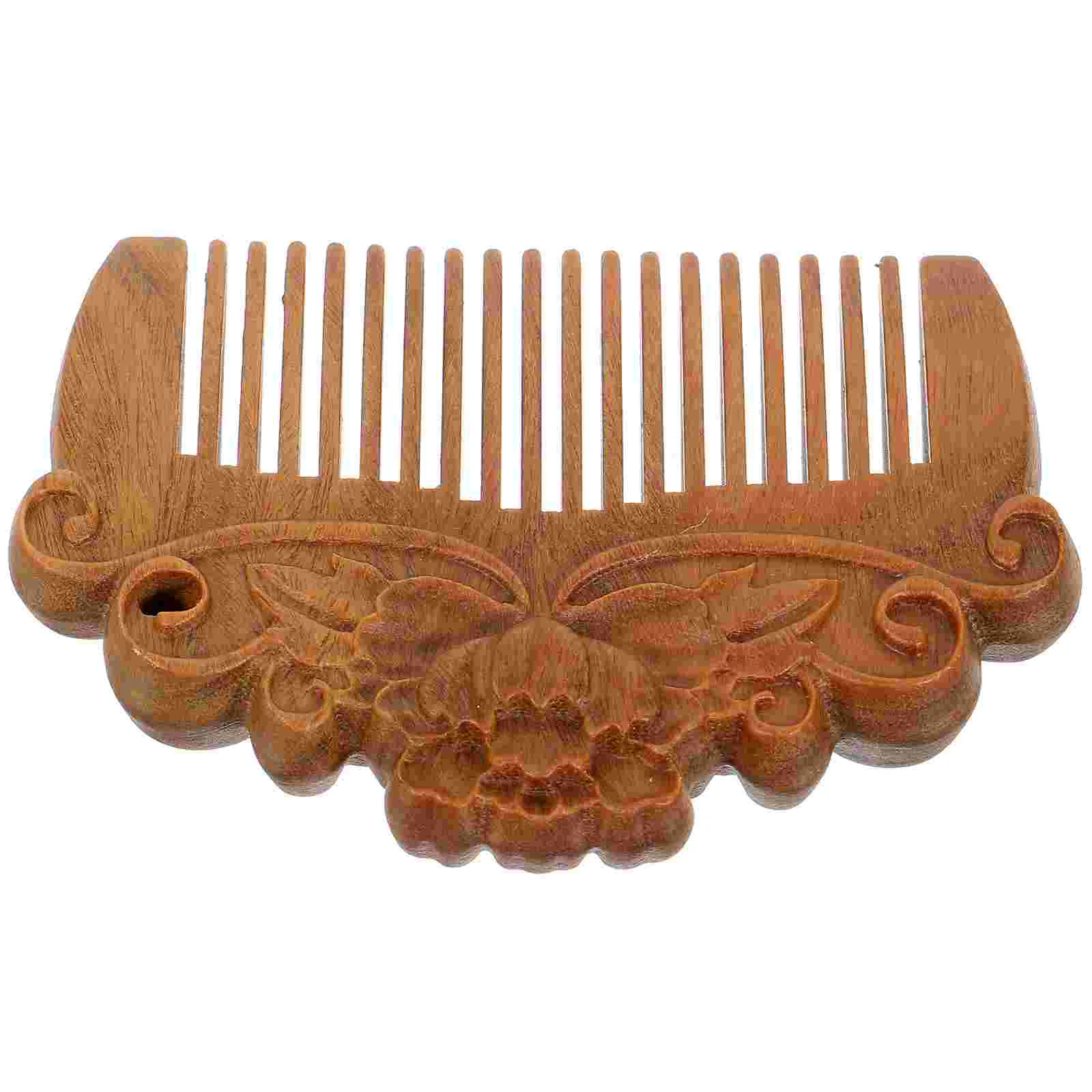 Hand Carved Beard Comb Green Sandalwood Embossed Women Massage Combs Wooden Hair Miss