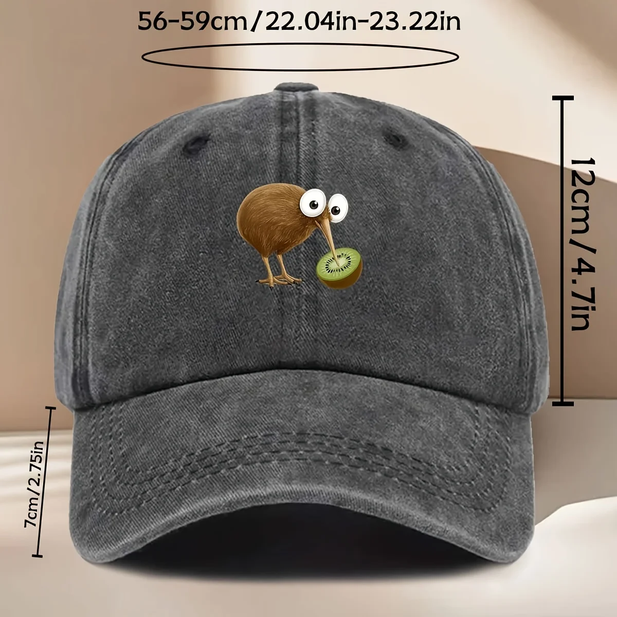 A Kiwi Bird Eating a Kiwi Fruit Patterned Baseball Cap, a Casual And Fashionable Versatile Cap Suitable for Both Men And Women,