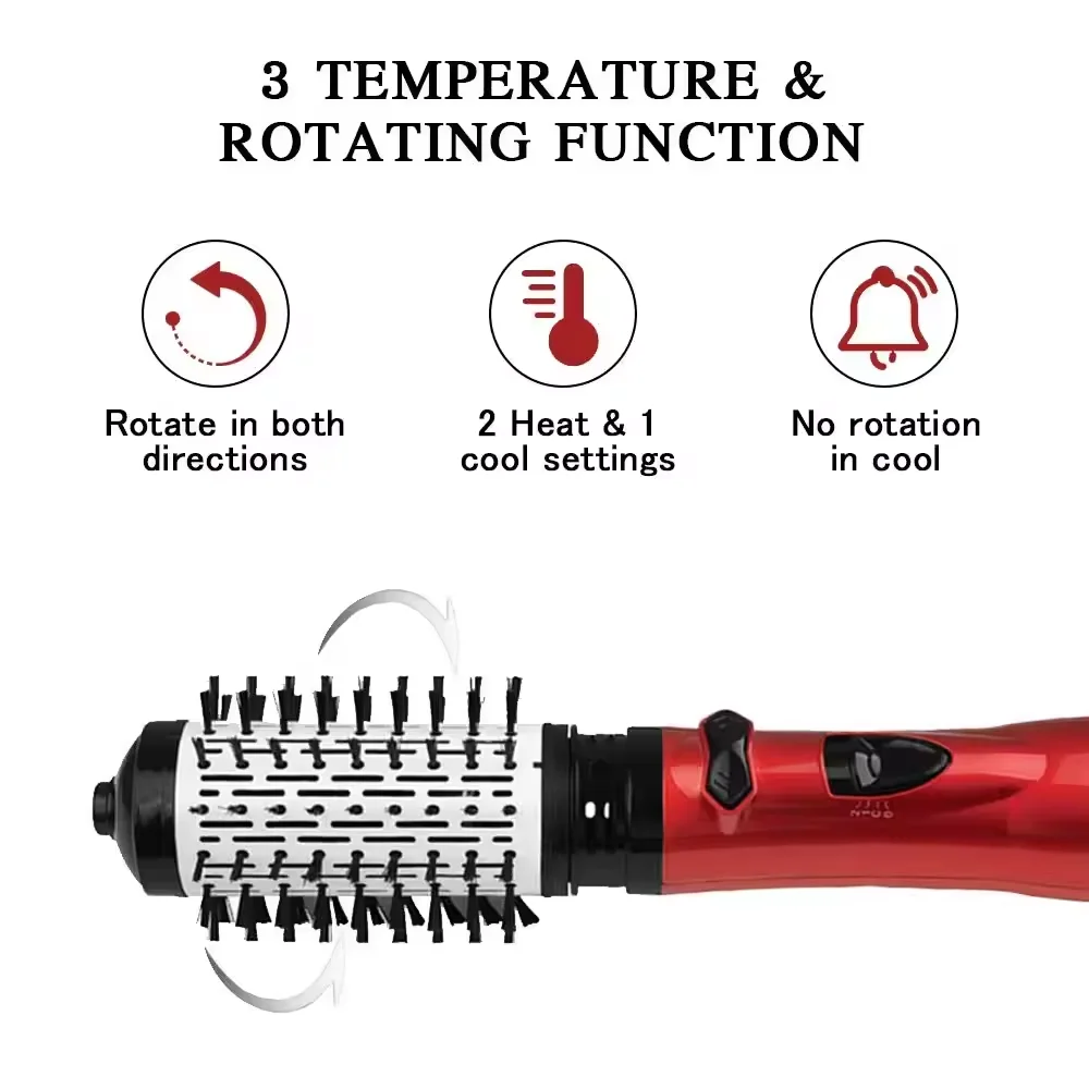 Asciugacapelli elettrico professionale 3 in 1 ferro arricciacapelli rotante rotondo spazzola ad aria calda pettine a ioni negativi pettine elettrico ad aria calda