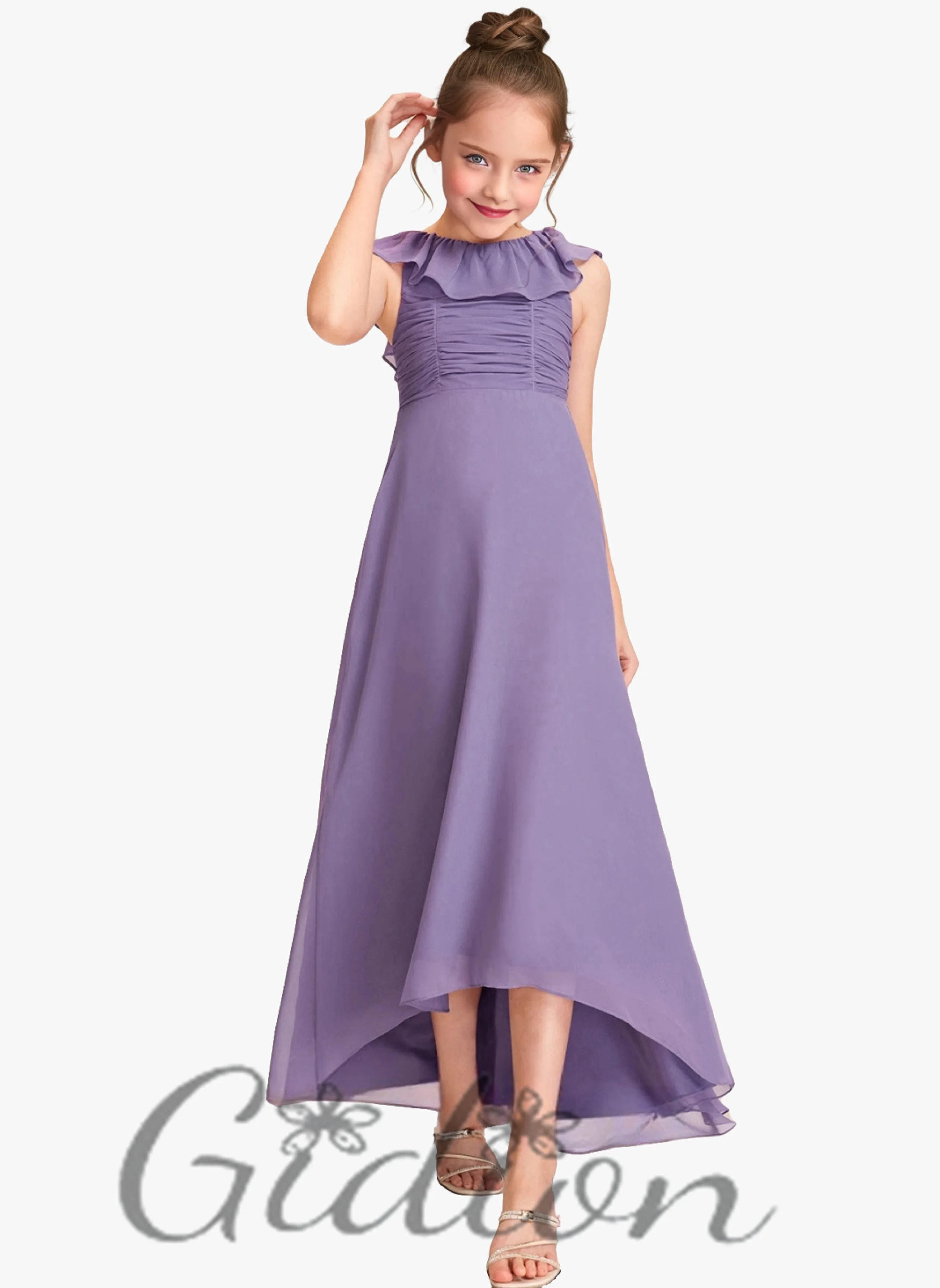 Vestido asimétrico de gasa para niños, vestido de dama de honor Junior, celebraciones, eventos, banquete, baile, boda, fiesta de cumpleaños, desfile