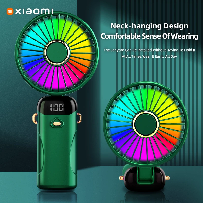 مروحة Xiaomi المحمولة القابلة للطي مع شاشة LED رقمية ذكية ملونة 6 مستويات هواء بارد بطارية طويلة جدًا عمر الرقبة معلقة مروحة جديدة