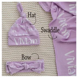 LVYZIHO Personalized Name Jersey Swaddle Set , Baby Name Hat, Bow, Baby Swaddle, Choose Colors and Font