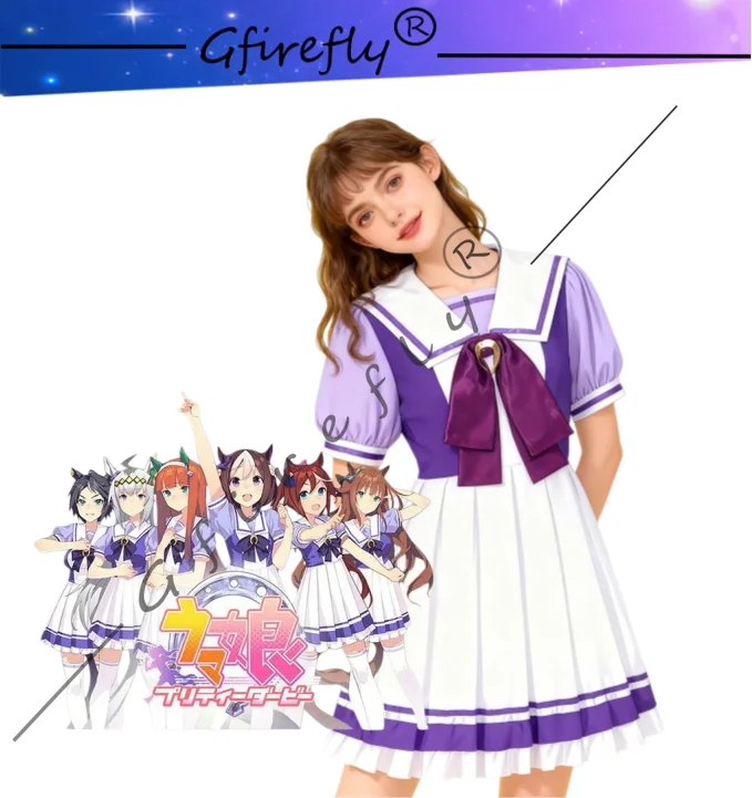

Pretty Derby Cosplay Costume Uma School Uniform Navy Collar Cute Style Dress Short-sleeved Halloween Party Cosplay Costume