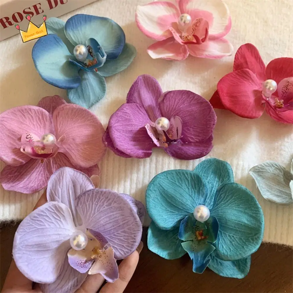 Pink Orchid Flower Hair Clip Hair Accessories Headdress Orchid Hairpin Hair Ornament Side Barrettes Bohemia Barrettes Beach