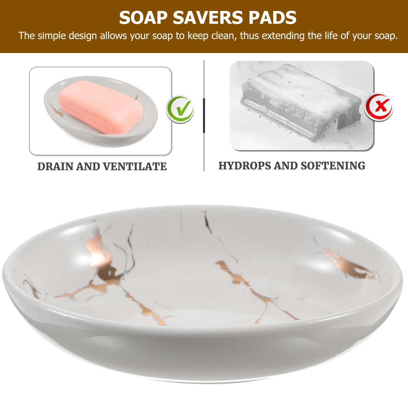 

Ceramic Soap Dish with Marble Finish Smooth Non-Scratch Surface for Bathroom Shower Sink Vanity Countertop Decorative Bar Soap