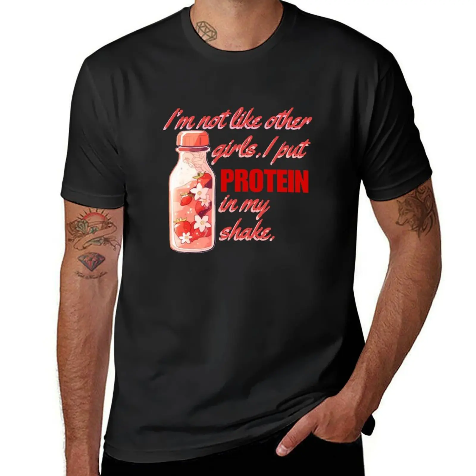 Strawberry Protein Shake- Not like other girls T-Shirt summer tops oversized tees workout shirts for men