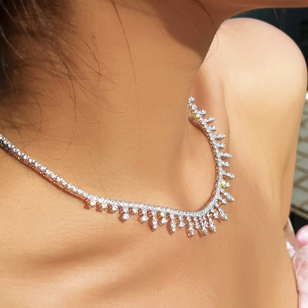 

Pera Fantastic White Gold Color Cubic Zirconia Women Tennis Choker Necklaces Jewelry Gift for Engagement Party Accessories P066