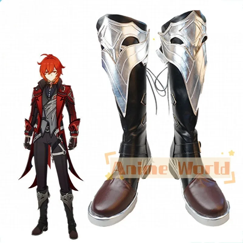 

Genshin Impact Diluc Red Dead of Night Shoes Сапоги для косплея Хэллоуин Карнавальные сапоги на заказ