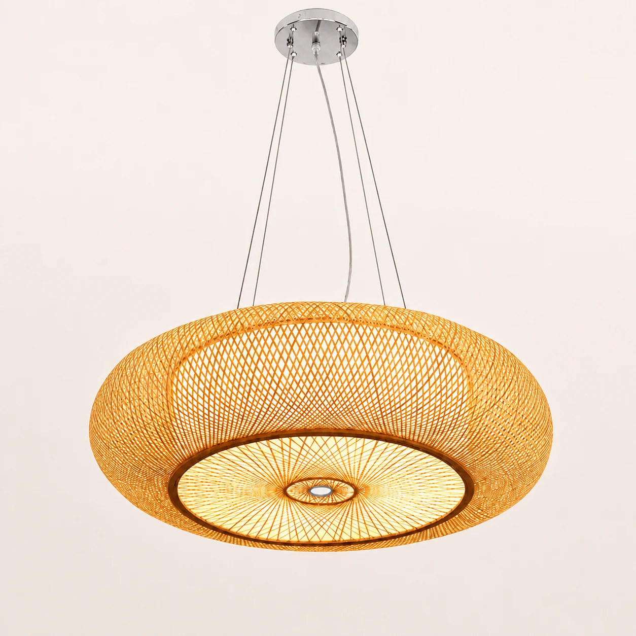 Handwoven Rattan Pendant Light, Sculptural Bamboo Hanging Lamp for Dining Room, Tea Room, Bedroom and Living Area