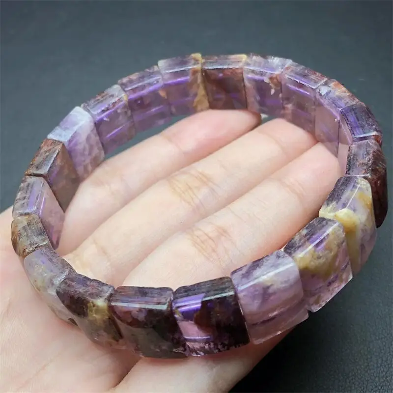 Natural Purple Garden Quartz Bangle Fortune Energy Bangle Mineral String Woman Amulet Jewelry Healing Gift 1PCS 14X10MM