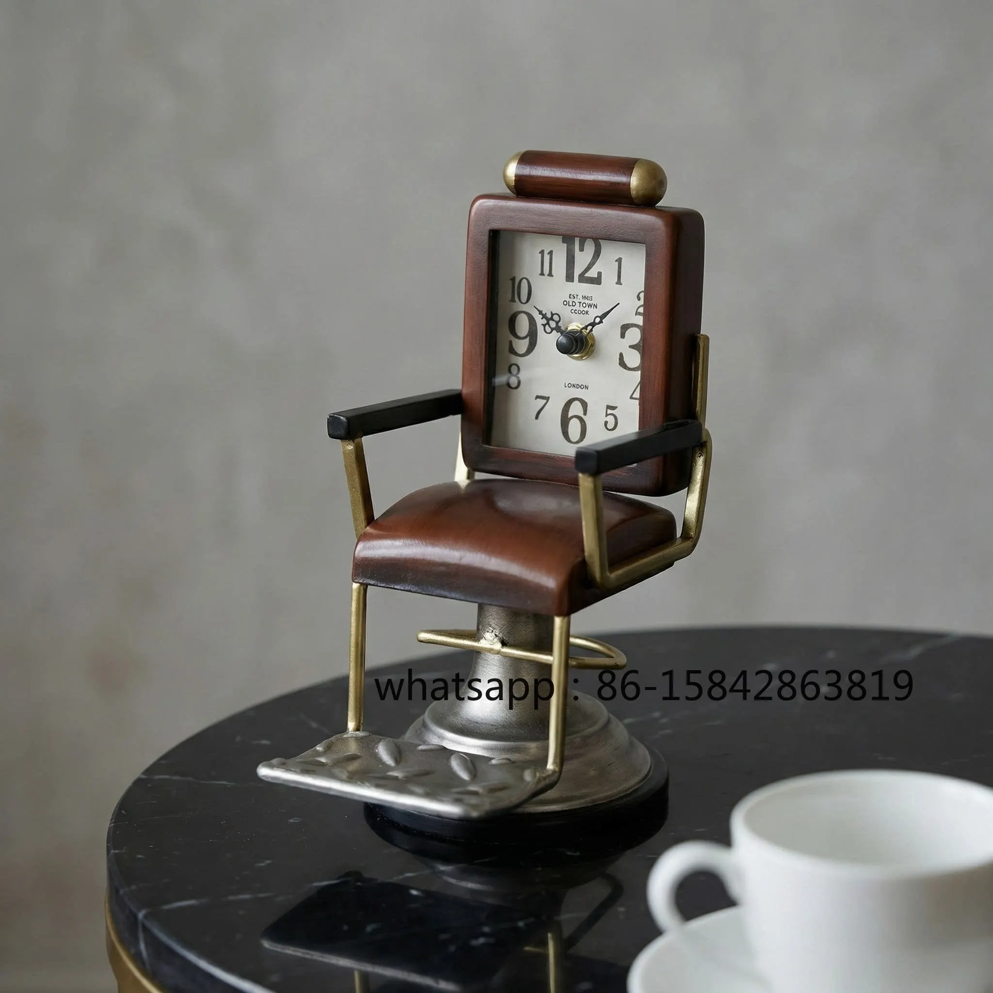 Retro Barber Chair Clock, Table Ornament, Wrought Iron, Niche, Desktop Decoration Crafts