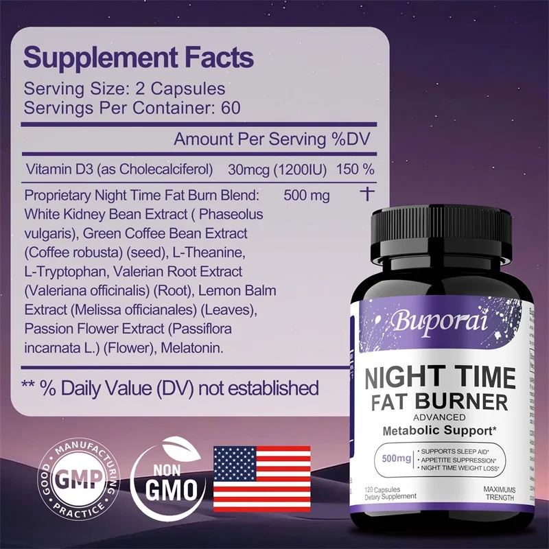 Nighttime Fat Burner Supplement - Metabolism, Balances Cortisol, Promote Fast Sleep Onset, Improve Digestion and Immune Health