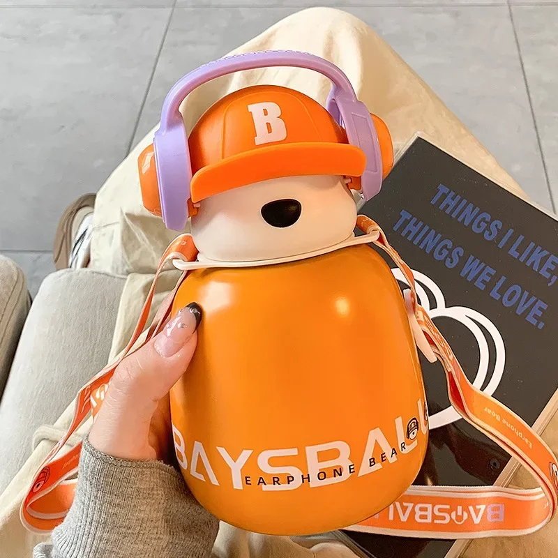 

Cute Kids Insulated Water Bottle - 316 Food-Grade Stainless Steel Straw Cup for Girls & Students - BPA-Free, Leak-Proof Design