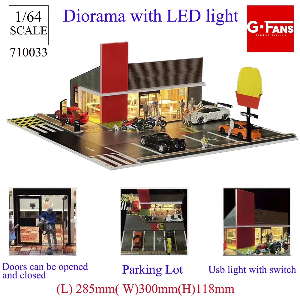 G FANS 1/64 Car Garage Parking Diorama Models Building Led Scene Car Models with Lights Car Garage Diorama Figure Figures Models