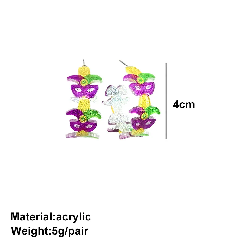 Mardi Gras Carnival Glitter Acrylic Hoops Flower Circle Holiday Earrings Women Jewelry Wholesales