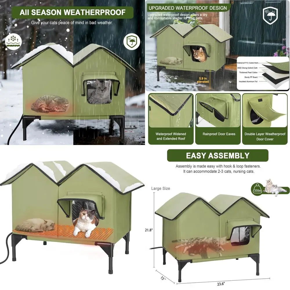 

Green Insulated Outdoor Cat Shelter: Weatherproof, Elevated, and Warm for Feral Cats in Winter