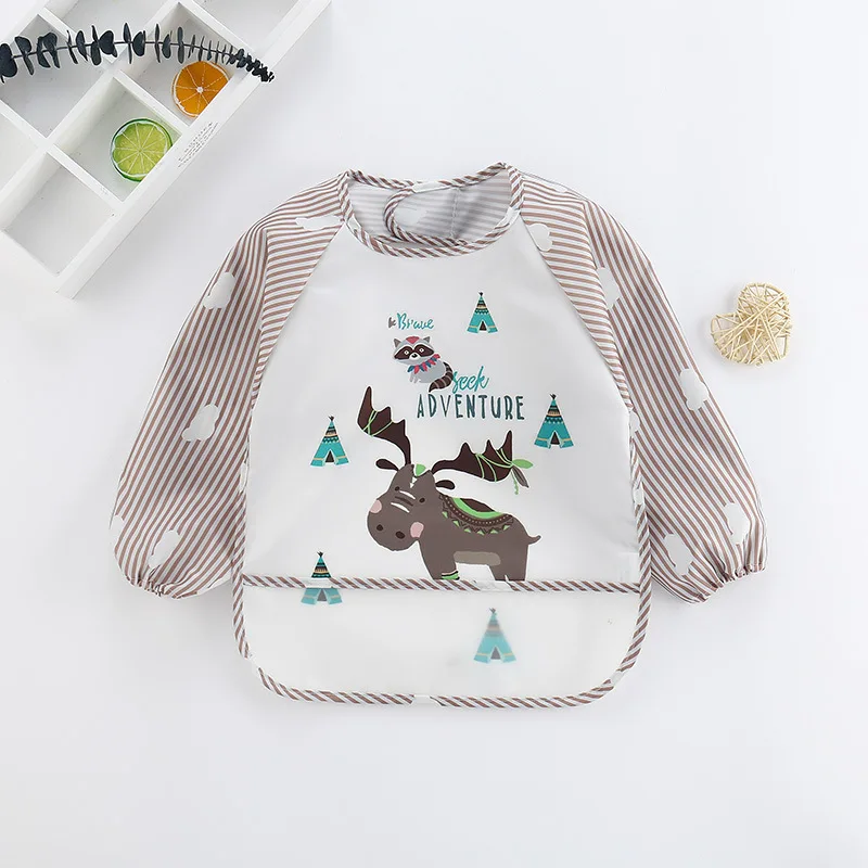 1pcs Baby Long Sleeve Scarf Waterproof Toddler Art Smock Feeding Bib Apron Pocket Infant Boys Girls Burp Cloth Banana Bibs