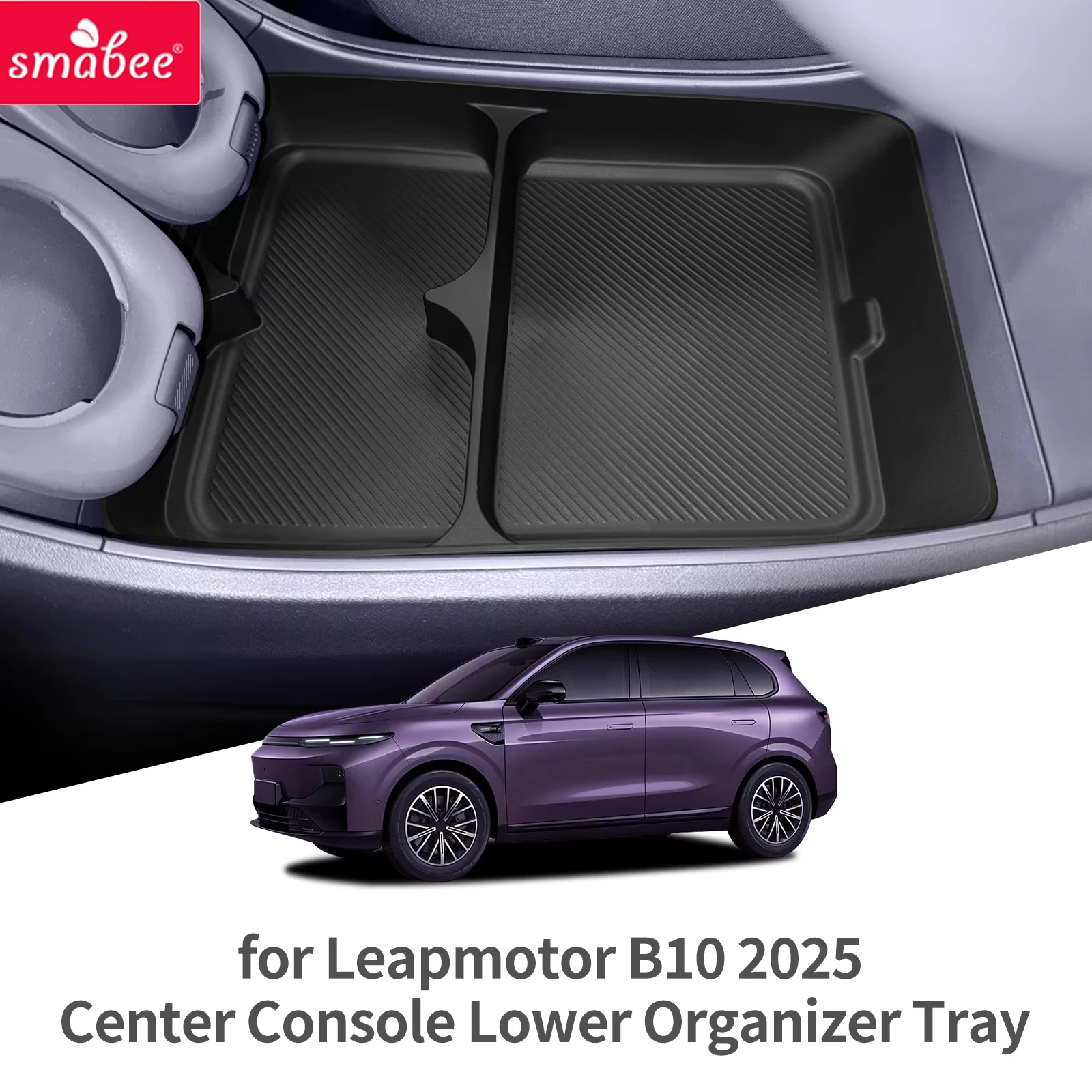 Smabee for Leapmotor B10 2025 2026 Center Control Lower Storage Tray Car Interior Accessories Organizer Tidying TPE Black