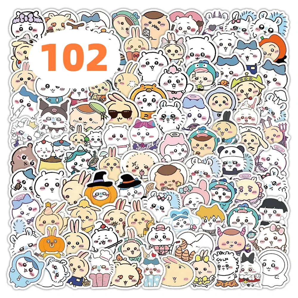 

102pcs/set Non-repeating Cartoon Chiikawa Stickers Cute Decals DIY for Water Cup Skateboard Kawaii Kids Toys Sticker Decoration