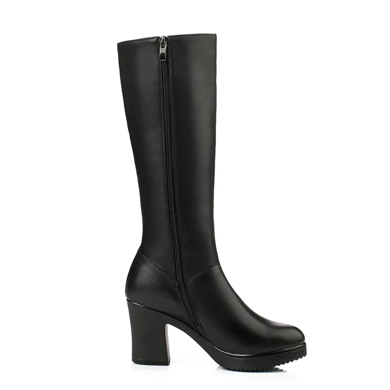 AIYUQI New Winter Genuine Leather Boots Women Shoes High Heeled Mid Calf Women Long Boots Warm Snow Boots Lady Fashion Shoes