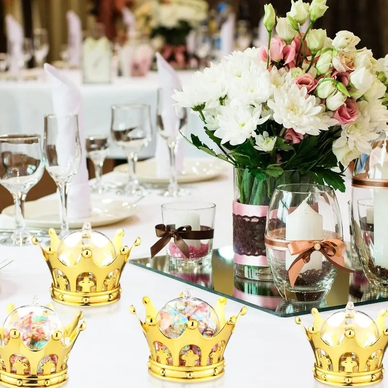 12pcs Gold Crown Candy Box, Fillable Gold Decorated Crown Candy Storage Box Candy Chocolate Dessert Table Super Cute Kids Party