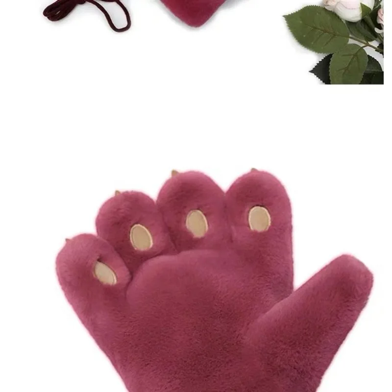 Disney Lotso all-inclusive mittens plush bear palms plus velvet thickened gloves portable lanyard outdoor warm and windproof