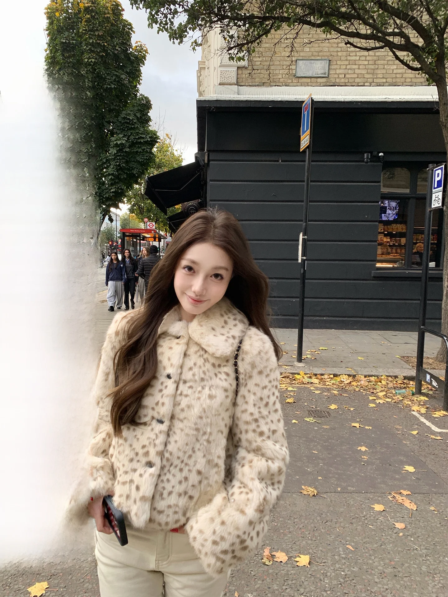 

Женская зимняя теплая шуба из меха кролика с леопардовым принтом Chestnut Happin, длинный свек, повседневная Sle ort Le...