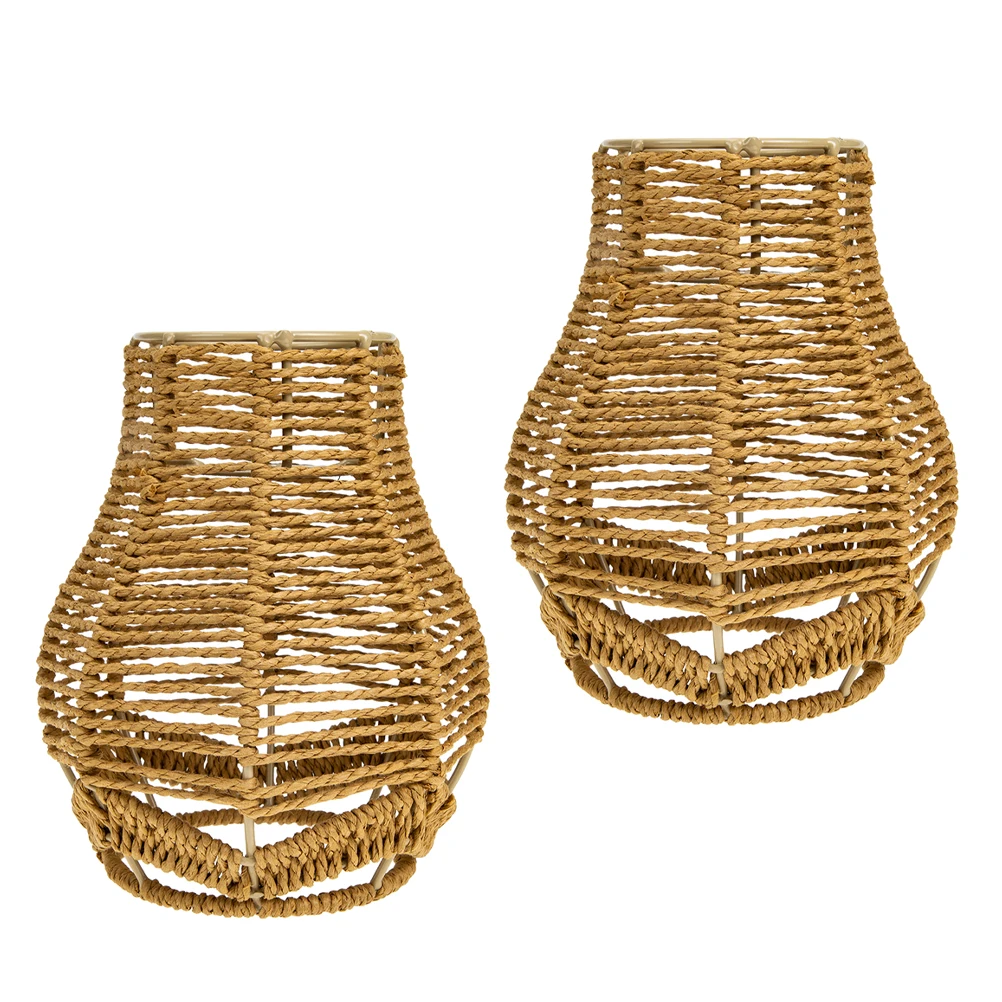 

2Pcs Handcrafted Paper Rope Lampshade Long Lasting Chandelier Cover Natural Warm Atmosphere Ceiling Light Shade