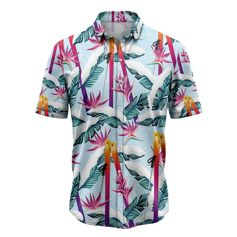 

Fashion Skiing Pattern Hawaiian Shirts Summer Trendy Short Sleeve 3D Printed Shirt Casual Vacation Oversized Mens Clothing