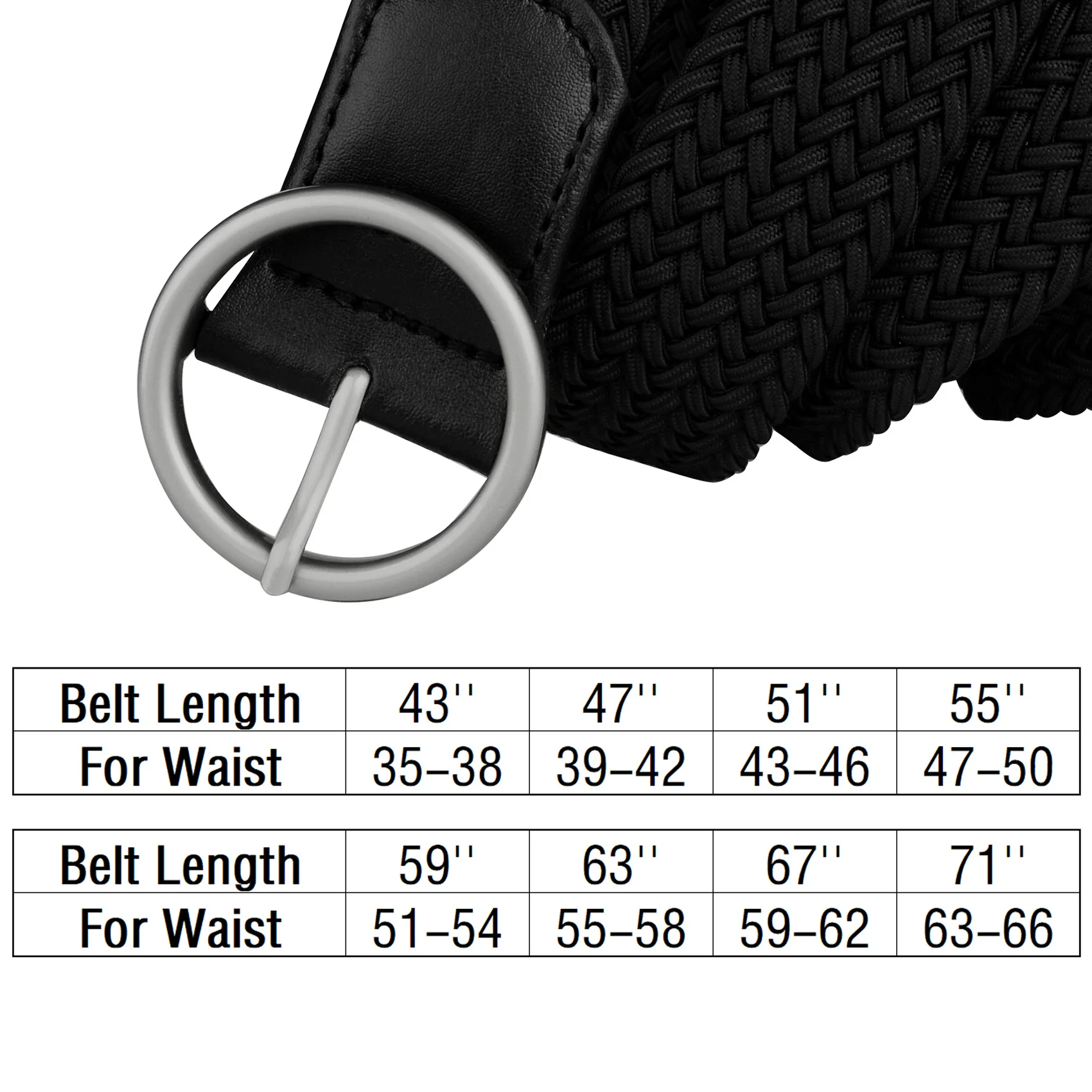 Cintos femininos plus size até 71 polegadas/180 cm extra longo estiramento elástico trançado cinto preto