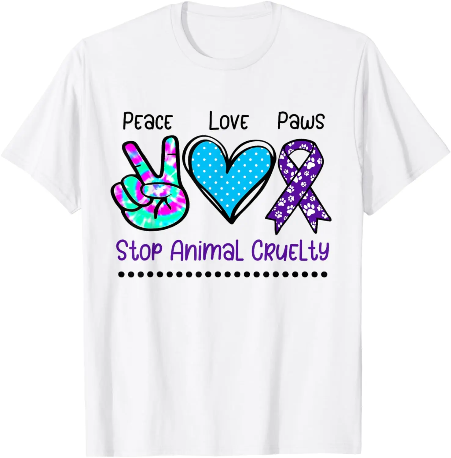 Peace Love Paws Stop Animal sensibilisation à la cruauté graphique T-Shirt en coton à manches courtes