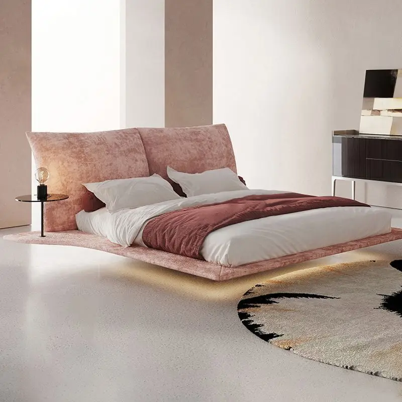 

Petal bed high-end Motu chenille velvet fabric double designer suspended master bedroom wedding bed