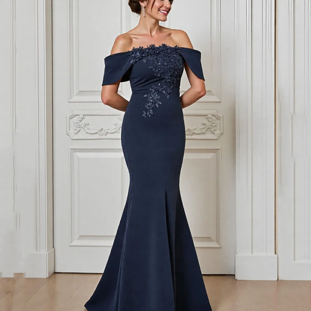 

Customized Elegant Appliques Mother Dresses For Bride Off Shoulder Wedding Party Gowns Mermaid Formal Bridal Dress