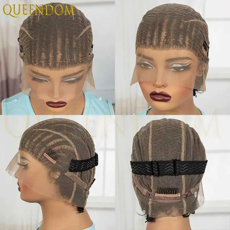 Synthetic Short Bob Braided Wig 8 Inches Full Lace Knotless Box Braid Wig for Black Women Crochet Cornrow Braids Locs