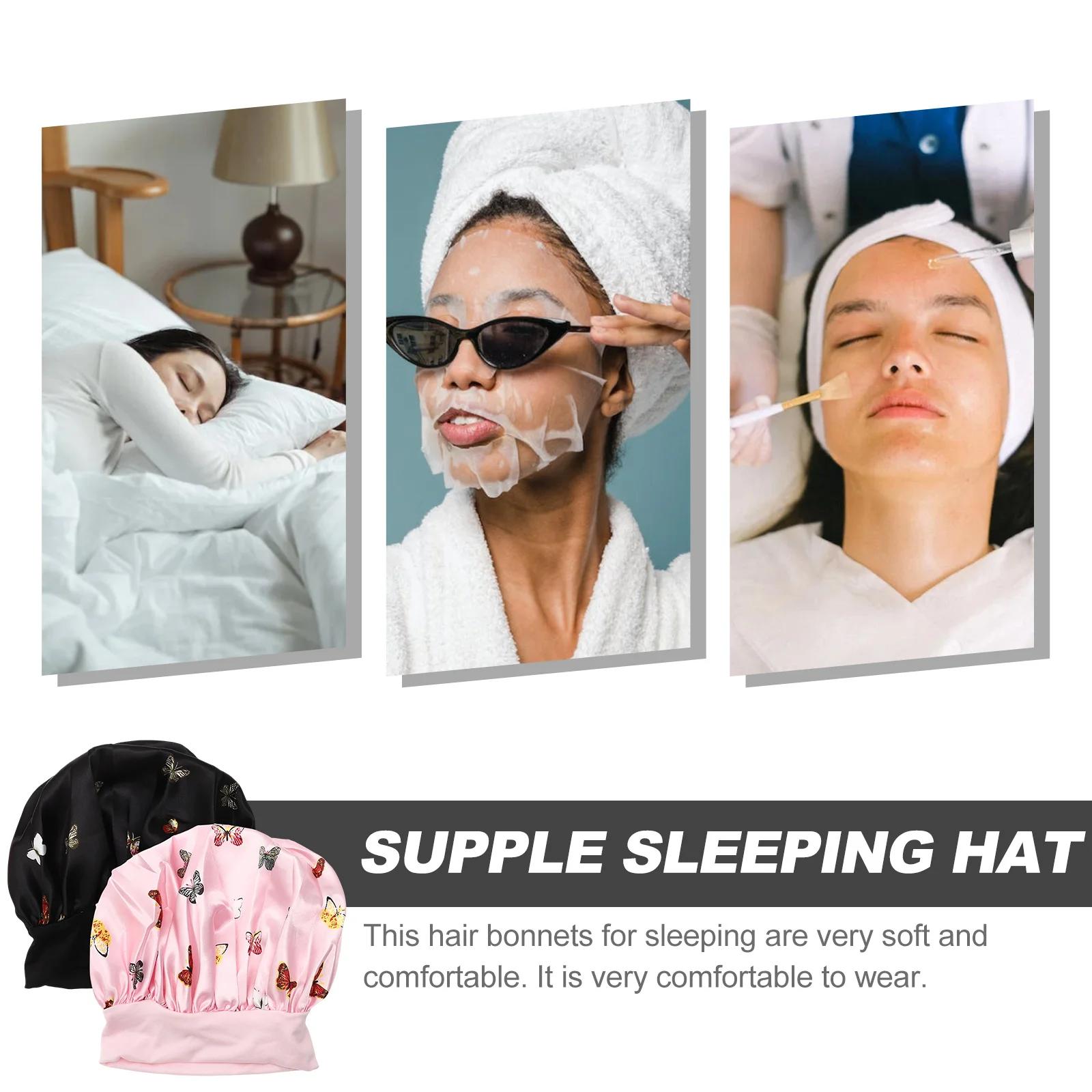 

2Pcs Fashionable Satin Bonnet Sleeping Hat for Women Comfortable for Long Hair Wash Face Makeup and Home Care