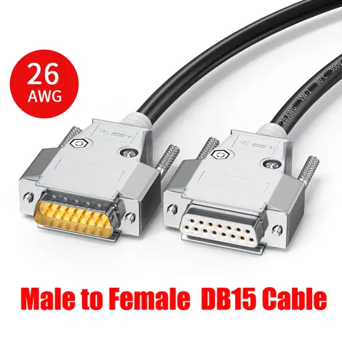26AWG DB15  Double Shielded RS232 D-SUB Cable Metal 15 Pin Gold Plated Connector Male To Male To Female To Male 0.5m-10m Long