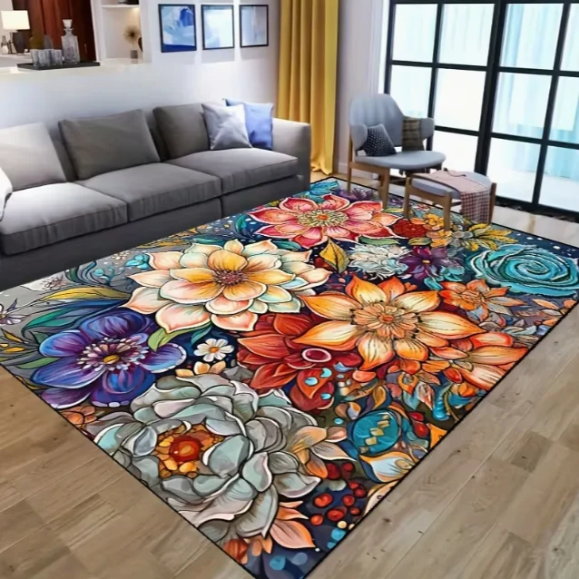 Flower and Rose Patterned Floor Mat Suitable for Living Room Bedroom Foyer Game Room Bright Pink Peach Decorative Carpets