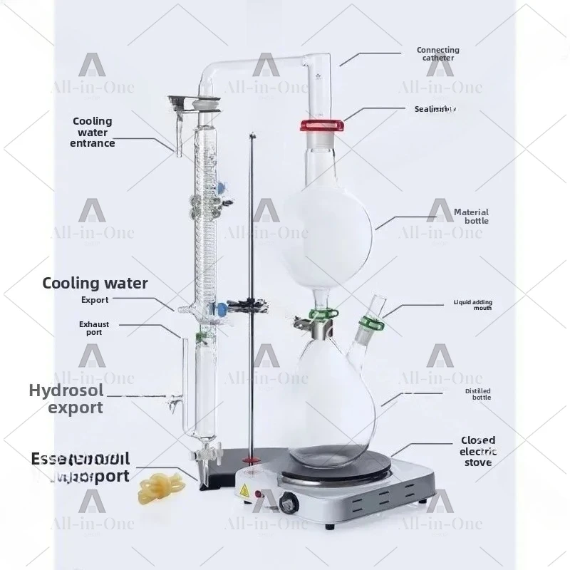 2000ml Essential Oil Extraction Glass Separator Device Dew Distillation Equipment Water Distiller Machine Glassware Kits